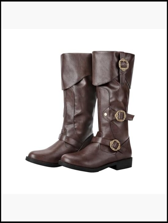Men Renaissance Pirate Boots Medieval Steampunk Cosplay Shoes Halloween